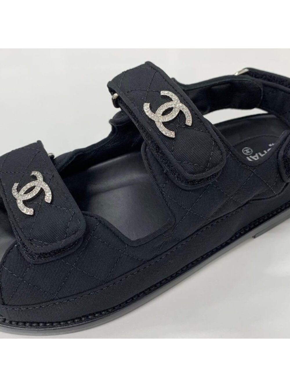 Chanel Fabric CC Logo Rhinestone Velcro Sandals - Picture 9 of 10